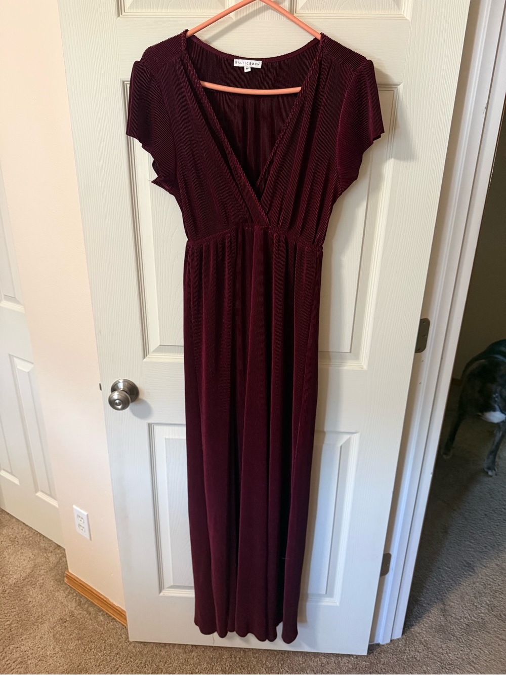 Baltic Born Burgundy V-Neck pleated Maxi Dress